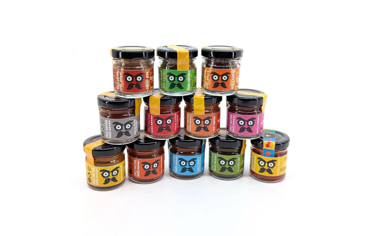 Crazy Bastard Sauce Chilisauce Selection-Box, vegan, glutenfrei – 12×30 ml