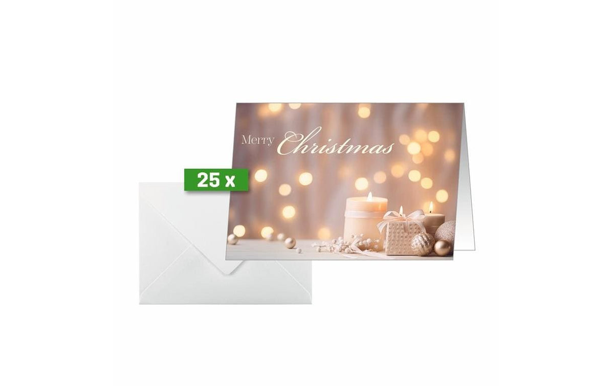 Sigel Weihnachtskarten – A6, mit Couvert, Karton 250 g/m², Golden Glow, mehrfarbig – 25 Sets