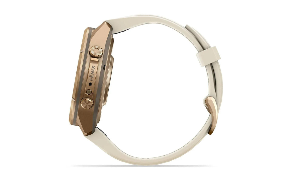 Garmin fēnix 9 Pro 43 mm GPS + Cellular – Titan Gold, Cremefarben, 100 m, für Android, iPhone