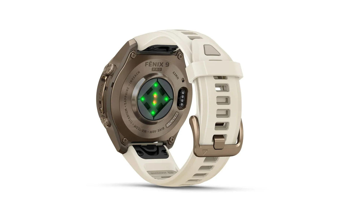 Garmin fēnix 9 Pro 43 mm GPS + Cellular – Titan Gold, Cremefarben, 100 m, für Android, iPhone