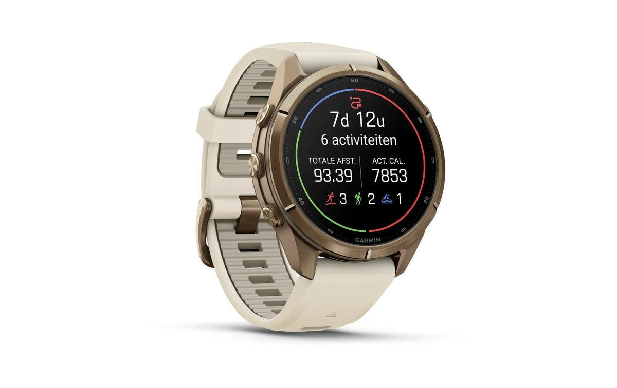 Garmin fēnix 9 Pro 43 mm GPS + Cellular – Titan Gold, Cremefarben, 100 m, für Android, iPhone
