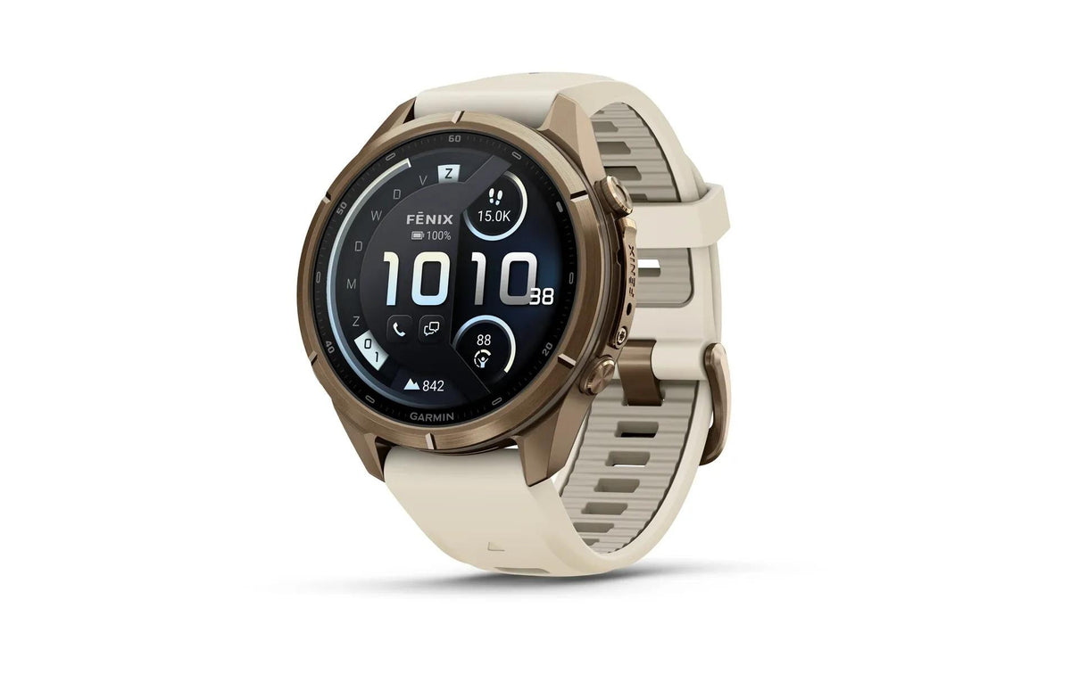 Garmin fēnix 9 Pro 43 mm GPS + Cellular – Titan Gold, Cremefarben, 100 m, für Android, iPhone