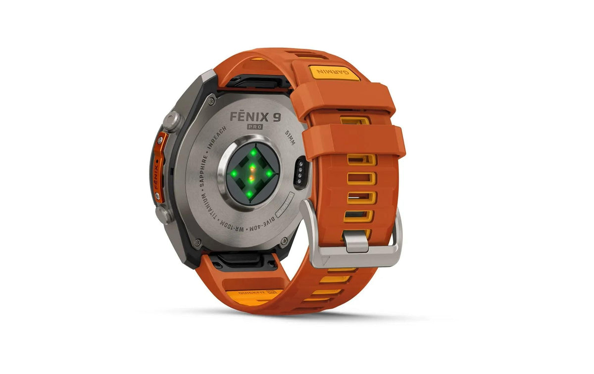 Garmin fēnix 9 Pro 51 mm GPS + Cellular – Titan, Silikonband, Orange, 100 m, für iPhone