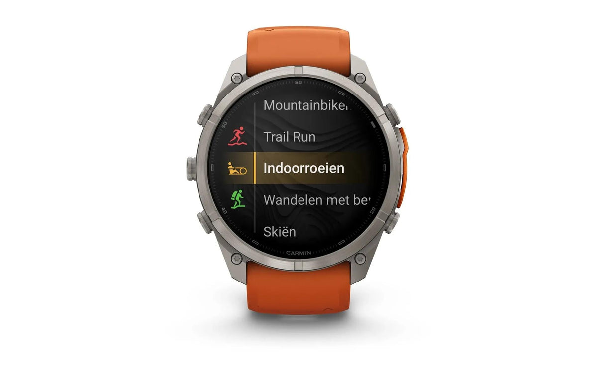 Garmin fēnix 9 Pro 51 mm GPS + Cellular – Titan, Silikonband, Orange, 100 m, für iPhone