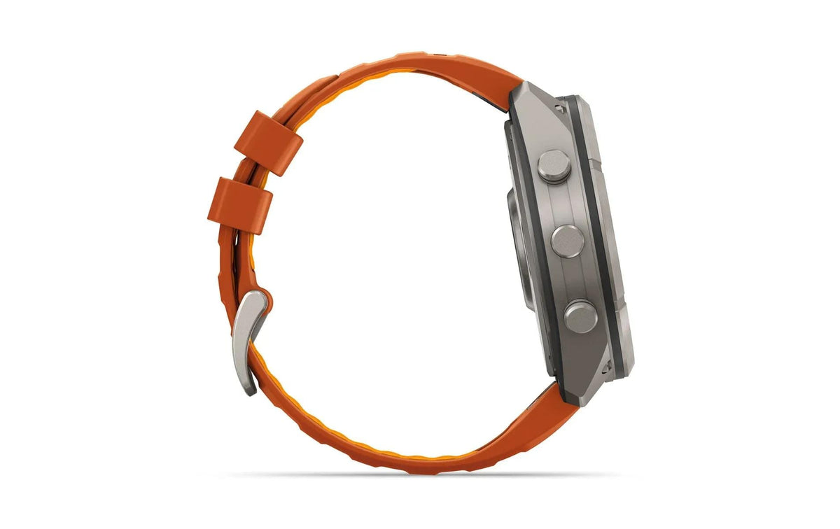 Garmin fēnix 9 Pro 51 mm GPS + Cellular – Titan, Silikonband, Orange, 100 m, für iPhone