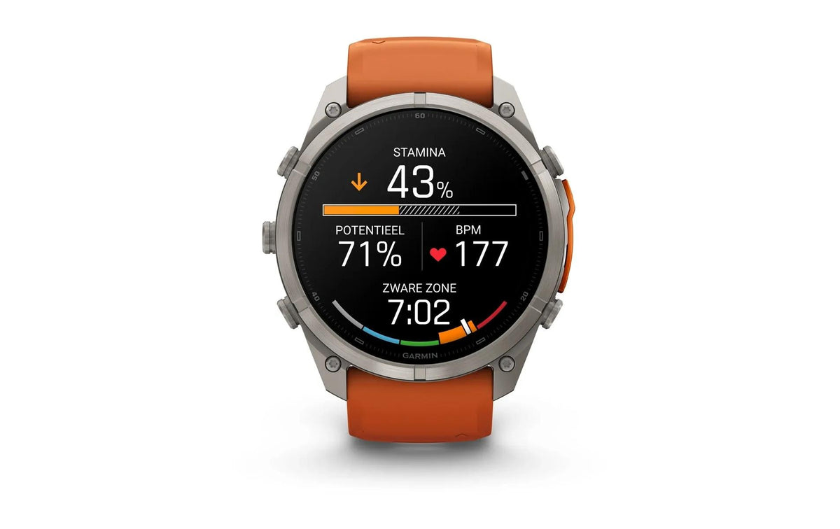 Garmin fēnix 9 Pro 51 mm GPS + Cellular – Titan, Silikonband, Orange, 100 m, für iPhone