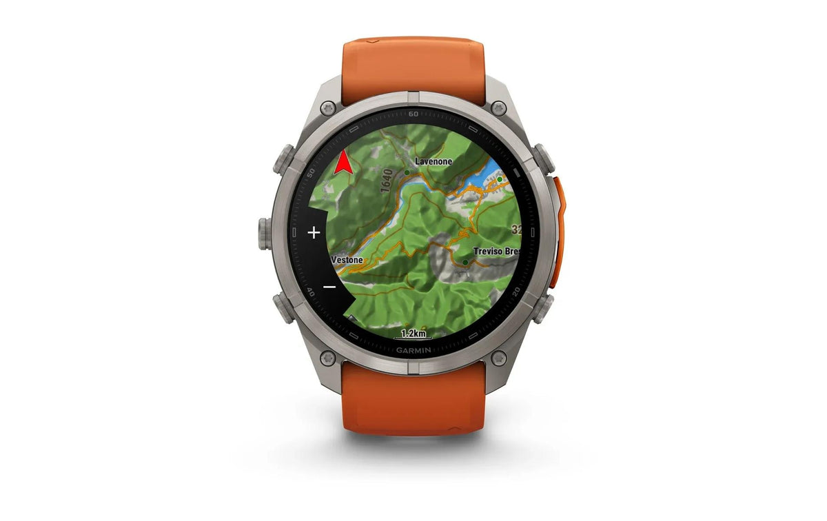 Garmin fēnix 9 Pro 51 mm GPS + Cellular – Titan, Silikonband, Orange, 100 m, für iPhone