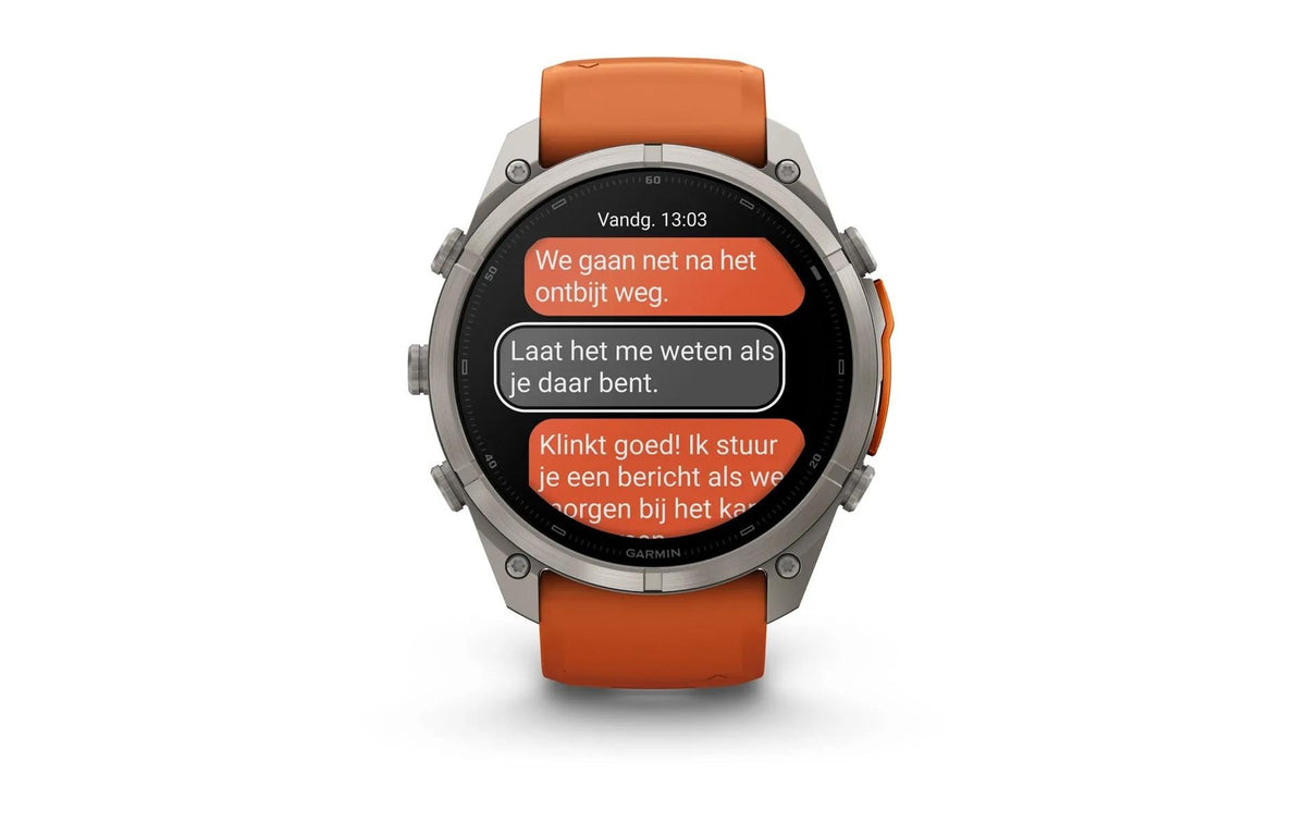 Garmin fēnix 9 Pro 51 mm GPS + Cellular – Titan, Silikonband, Orange, 100 m, für iPhone