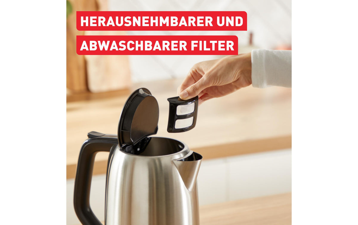 Tefal Wasserkocher Subito KO5S0DCH – 1,7 l, Edelstahl, Temperaturwahl, 2400 W, 360°-Sockel