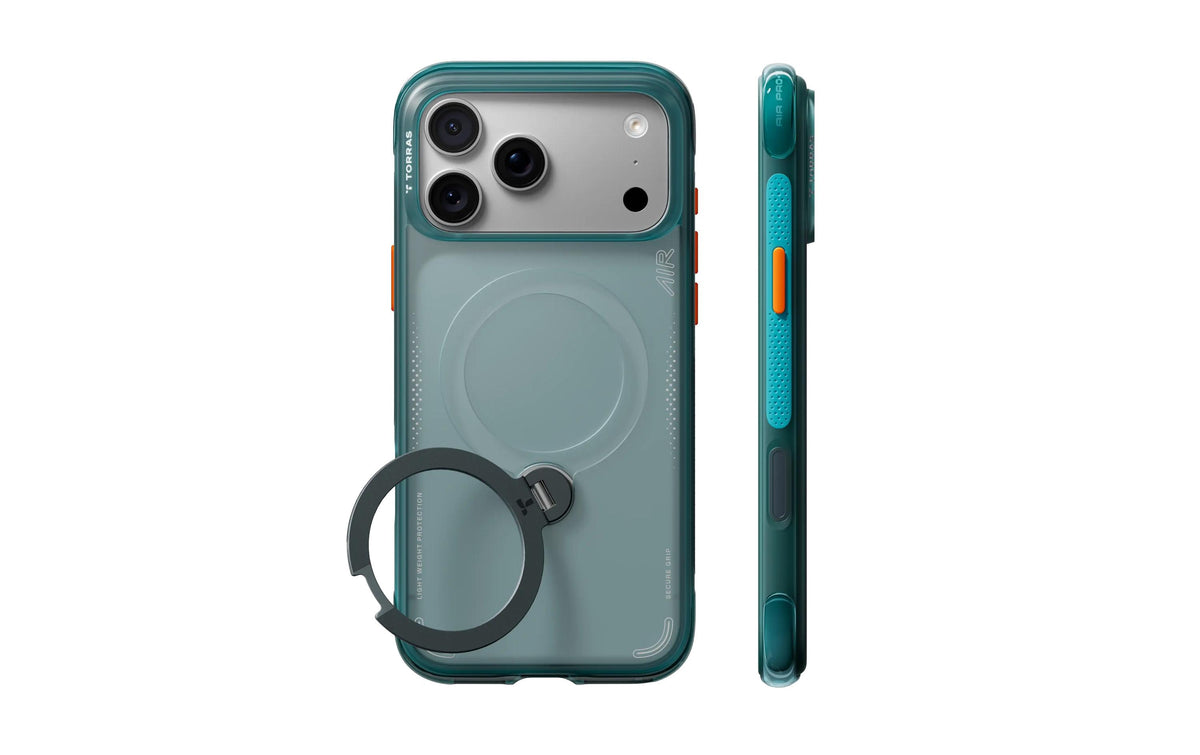 Torras Ostand Q3 Air Rückcover – für Apple iPhone 18 Pro, Aluminiumlegierung+Mikrofaser+PC+Silikon, Grün