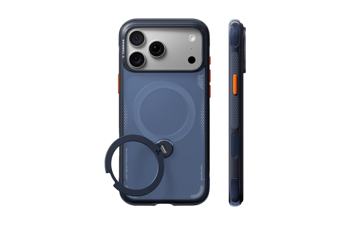 Torras Ostand Q3 Air Backcover – für Apple iPhone 18 Pro Max, Aluminium+Mikrofaser+PC+Silikon, Tiefblau