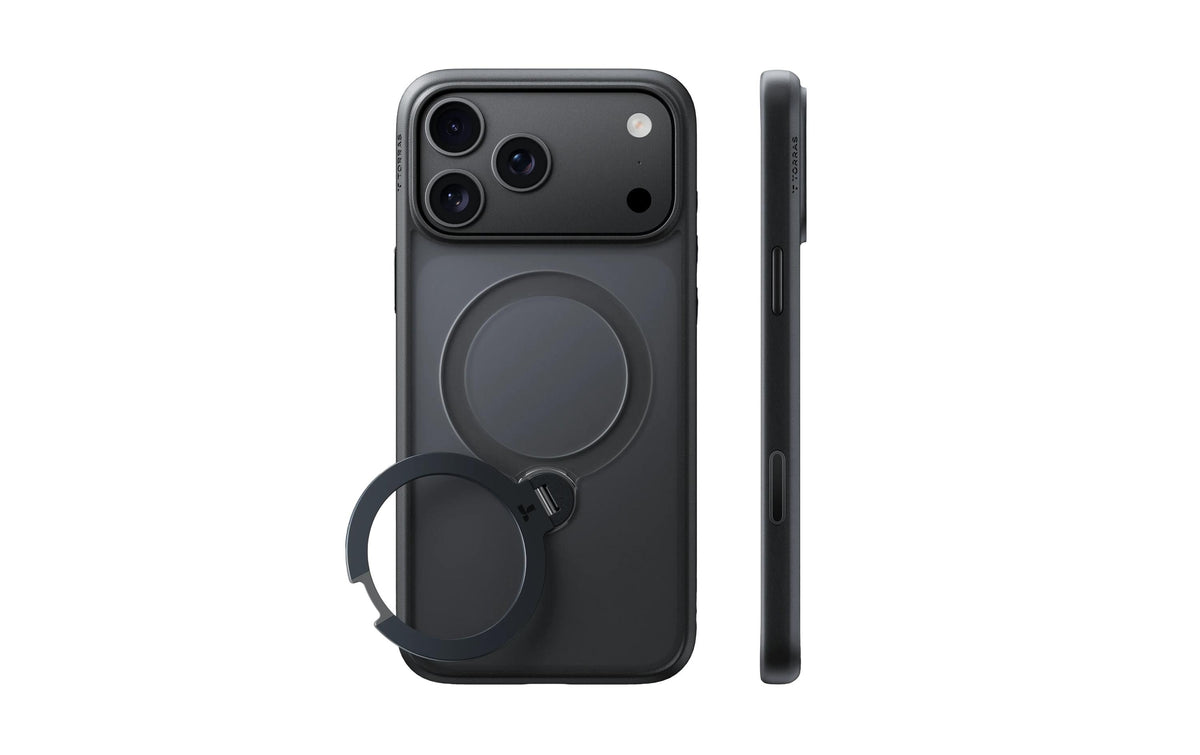 Torras Ostand Q3 Spin Backcover – für Apple iPhone 18 Pro, mit Ständer, Aluminium+PC+TPU, Schwarz