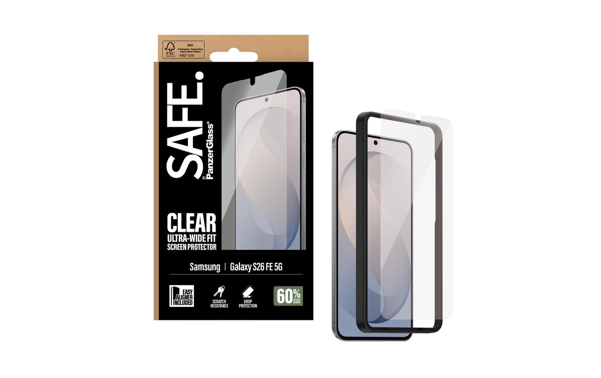 PanzerGlass SAFE. – Displayschutz (Panzerglas), Ultra-Wide Fit – für Galaxy S26 FE 5G – mit Applikator