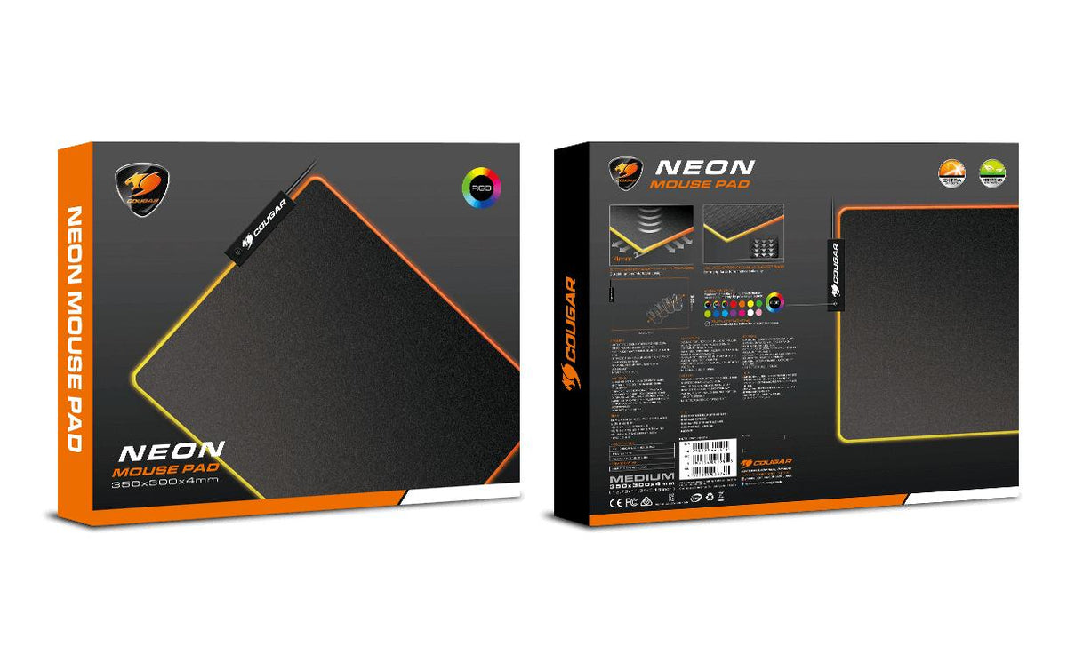 COUGAR Gaming COUGAR Neon RGB – Gaming-Mauspad – 350 × 300 mm, RGB, Stoff, Gummi, Schwarz