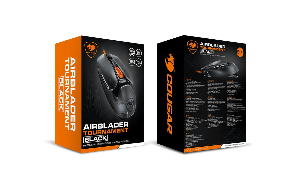COUGAR Gaming AirBlader Tournament – Gaming-Maus – Kabelgebunden (USB‑A), 20000 DPI, Rechts, Schwarz