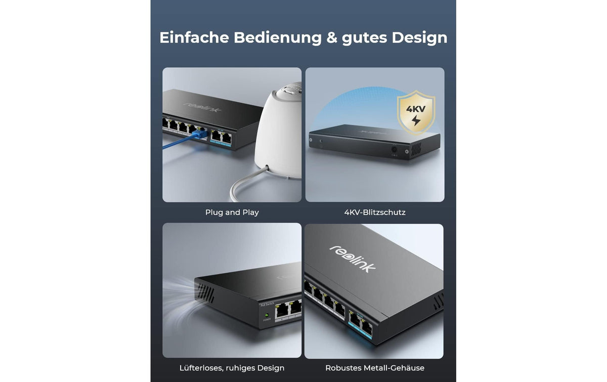 Reolink RLA-PS1 – PoE-Switch – 10×GbE, 8×PoE, PoE+ 120 W, 1U