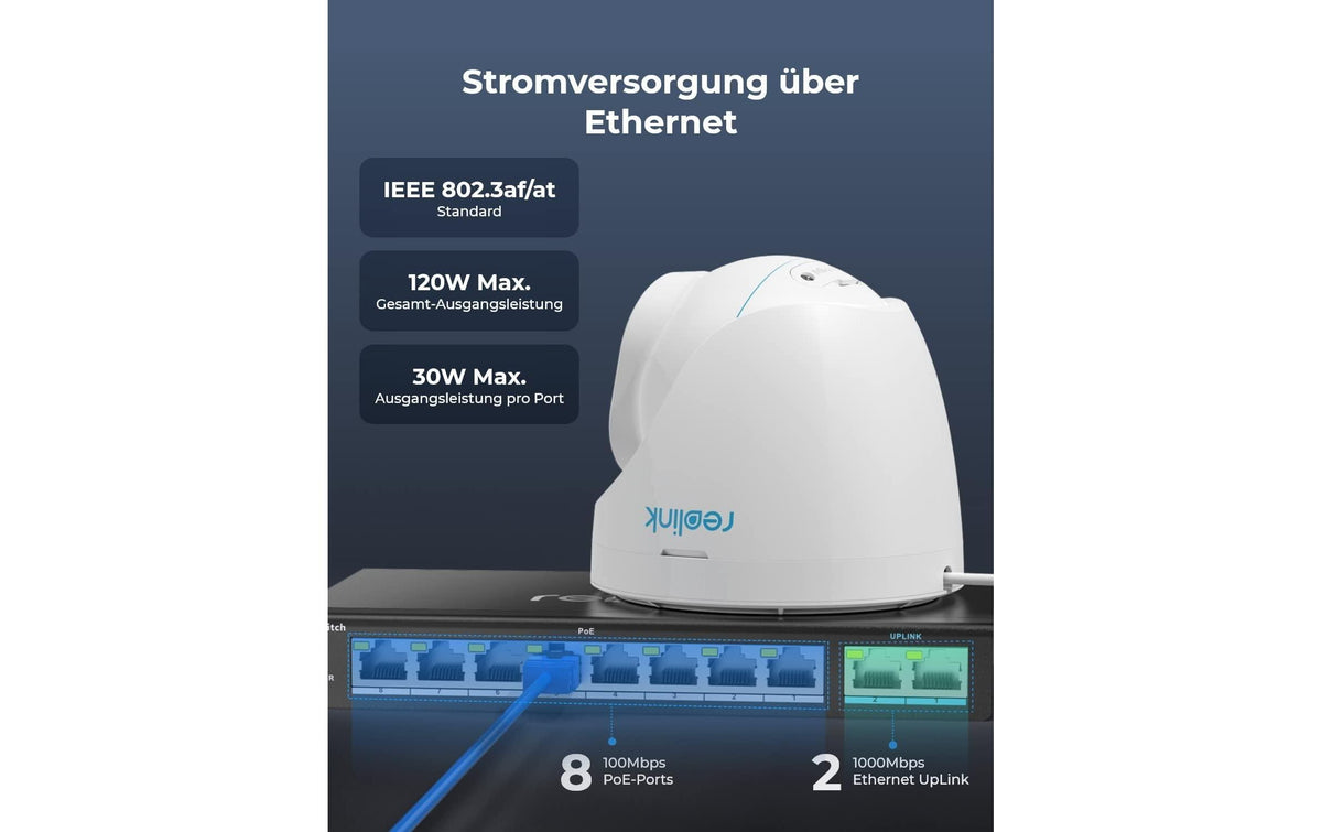 Reolink RLA-PS1 – PoE-Switch – 10×GbE, 8×PoE, PoE+ 120 W, 1U