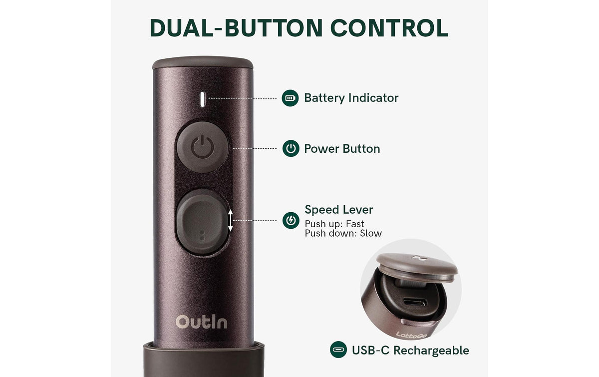Outin Milchschäumer-Stab OTMF-LG-01-TB – Akku, für Outin Nano & Mino – Dunkelbraun