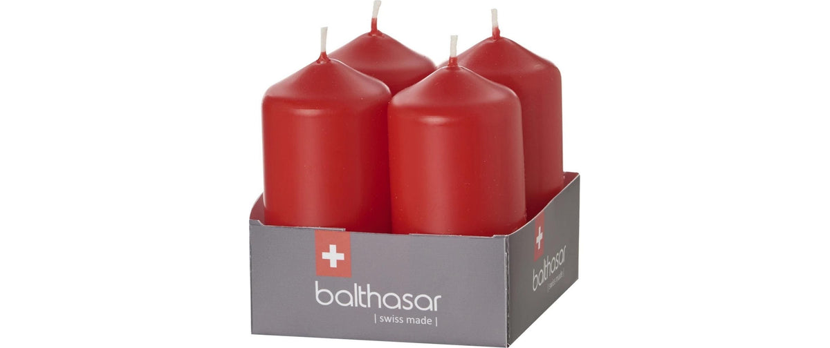 Balthasar Zylinderkerzen – Paraffin, Rot – 4er Set – Ø 4 × 8 cm, 12 h