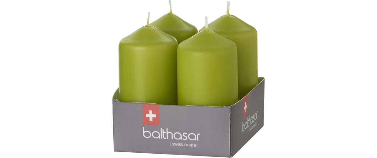 Balthasar Zylinderkerze – Ø 4 × 8 cm – Paraffin, lindengrün – 4er Set