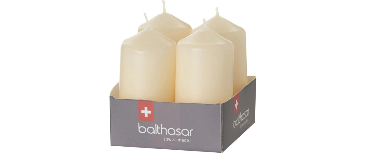 Balthasar Zylinderkerzen – 4er Set – Ø 4 × 8 cm – Paraffin, ecru