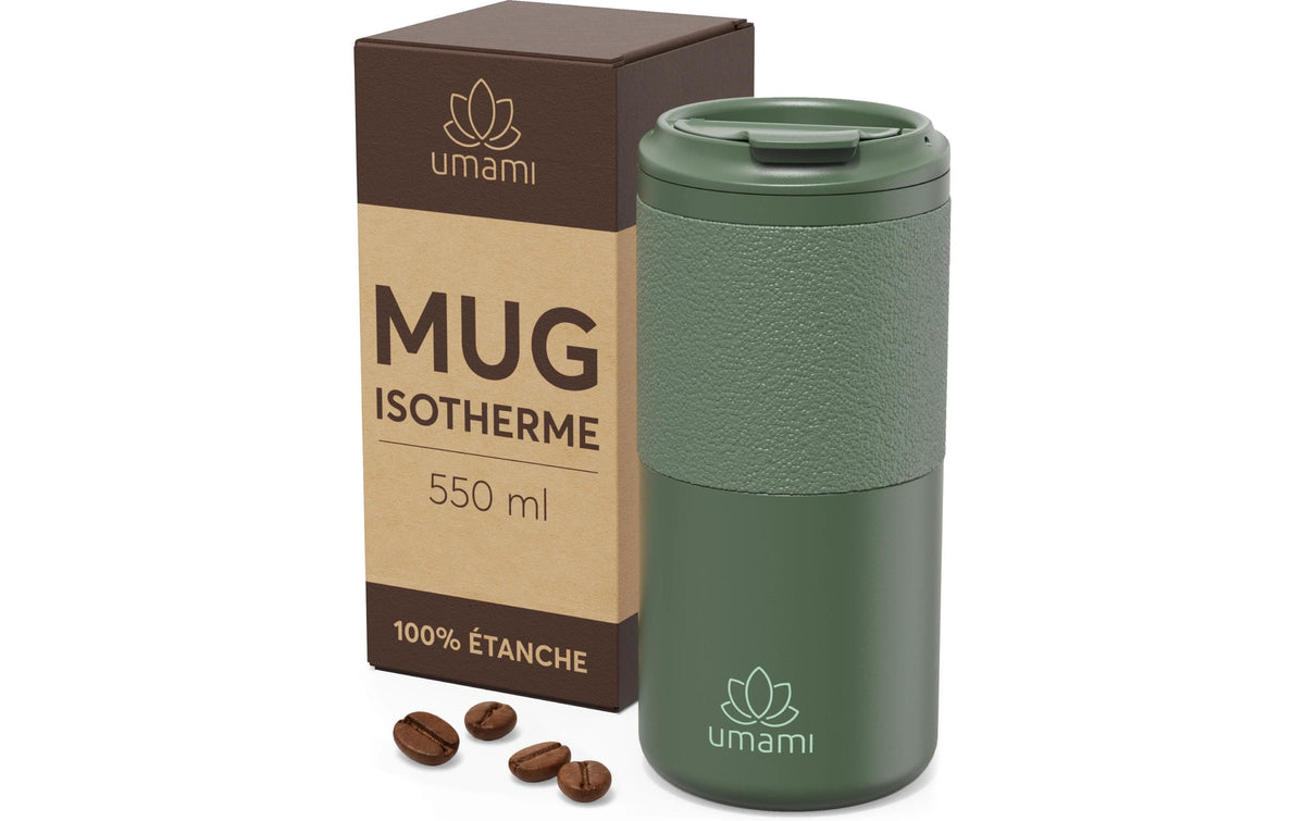 Umami Thermobecher – 550 ml, Ø 7,5 cm, H 17,5 cm, Edelstahl, Grün, mit Deckel, doppelwandig, auslaufsicher