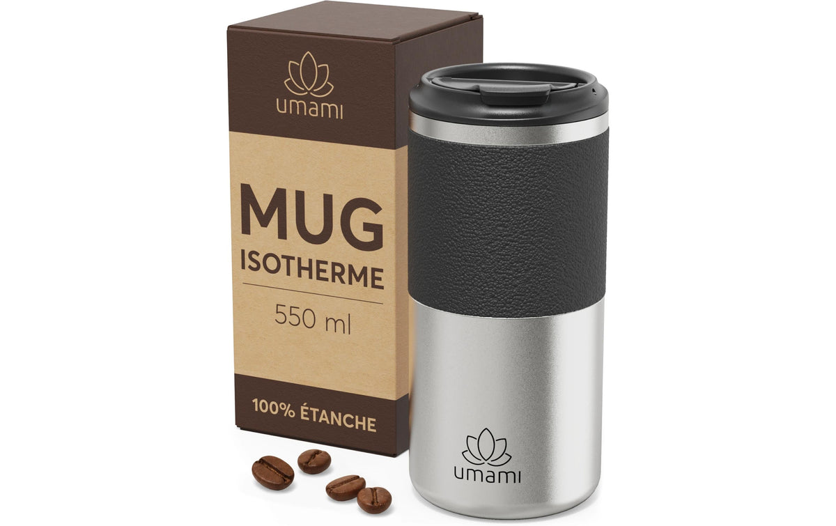 Umami Thermobecher 550 ml – Doppelwandig, Metall, Schwarz