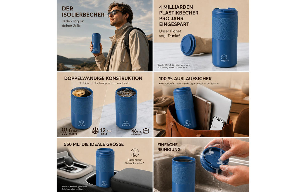 Umami Thermobecher 550 ml – doppelwandig, Edelstahl, Blau