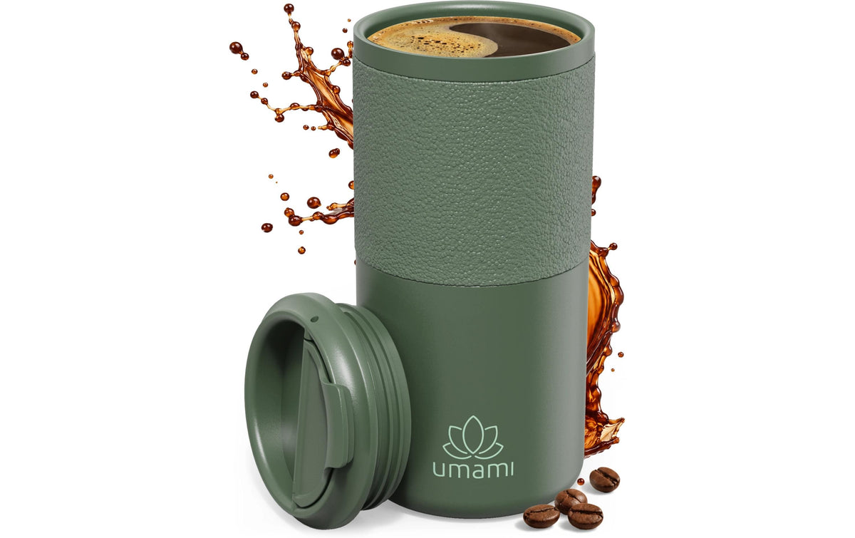 Umami Thermobecher – 550 ml, Ø 7,5 cm, H 17,5 cm, Edelstahl, Grün, mit Deckel, doppelwandig, auslaufsicher