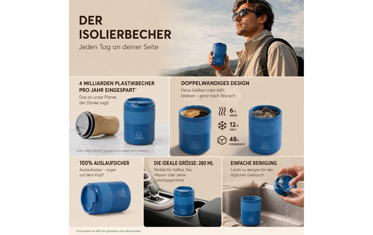 Umami Thermobecher 280 ml – doppelwandig, Edelstahl, Blau