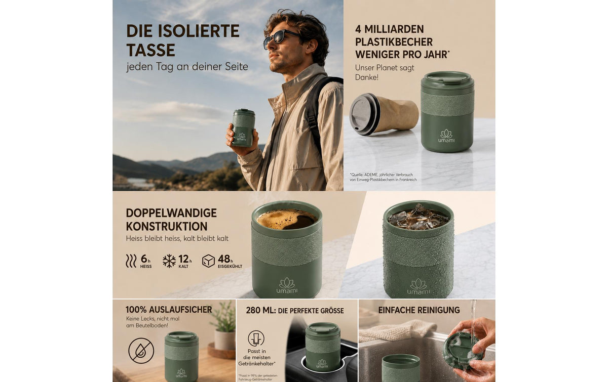 Umami Thermobecher 280 ml – doppelwandig, Edelstahl, Grün