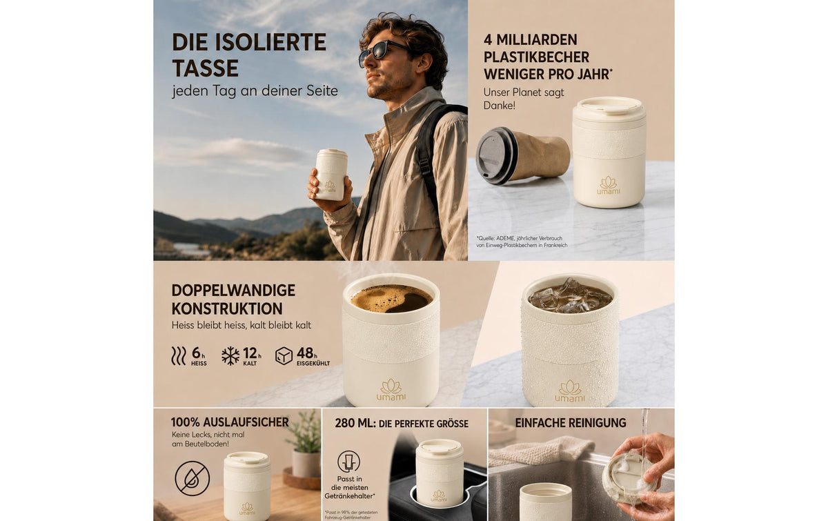 Umami Thermobecher 280 ml – Doppelwandig, Edelstahl, Creme