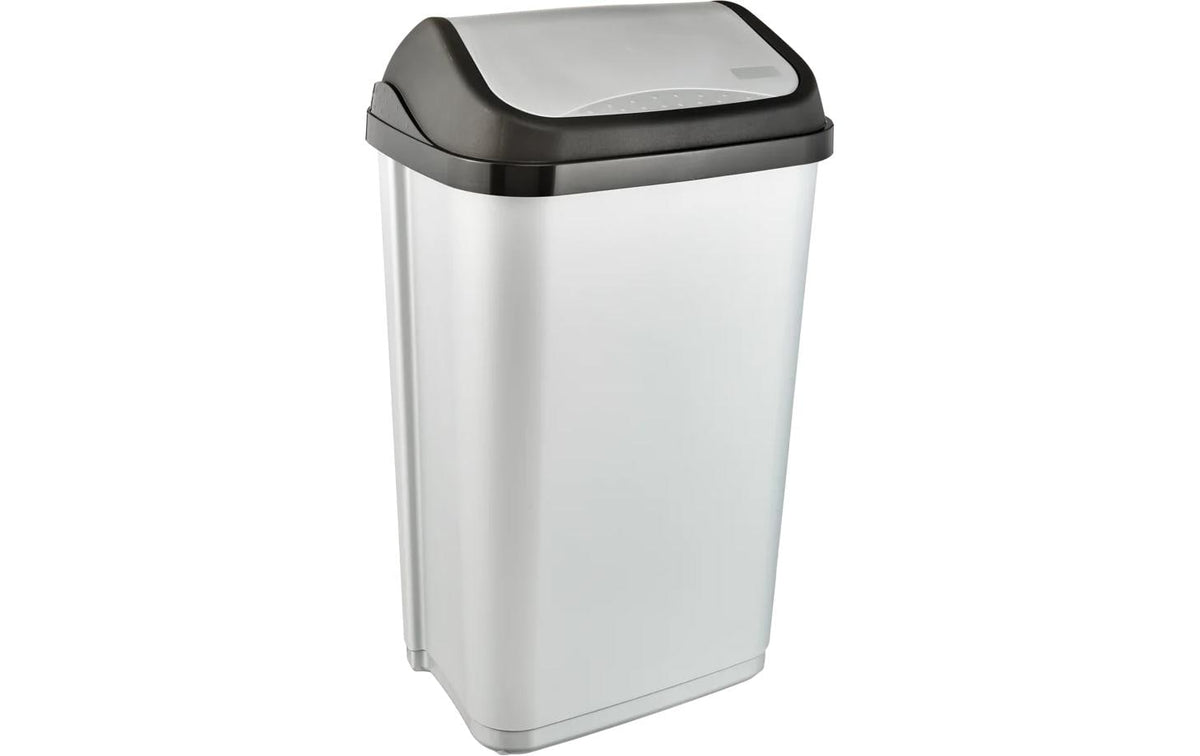 keeeper Schwingdeckel-Abfalleimer – 50 l – Kunststoff (PP), rechteckig – Silber/Anthrazit