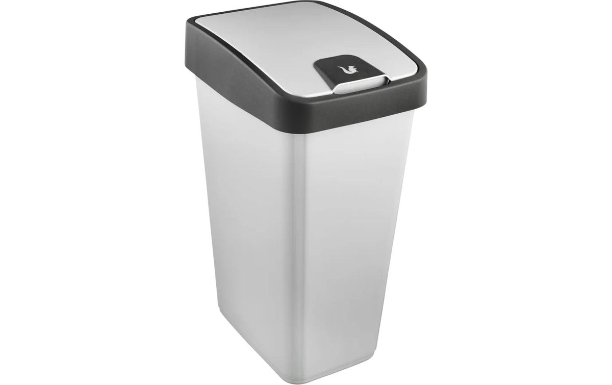 keeeper Schwingdeckel-Abfalleimer – 45 l – Kunststoff, rechteckig – Silber