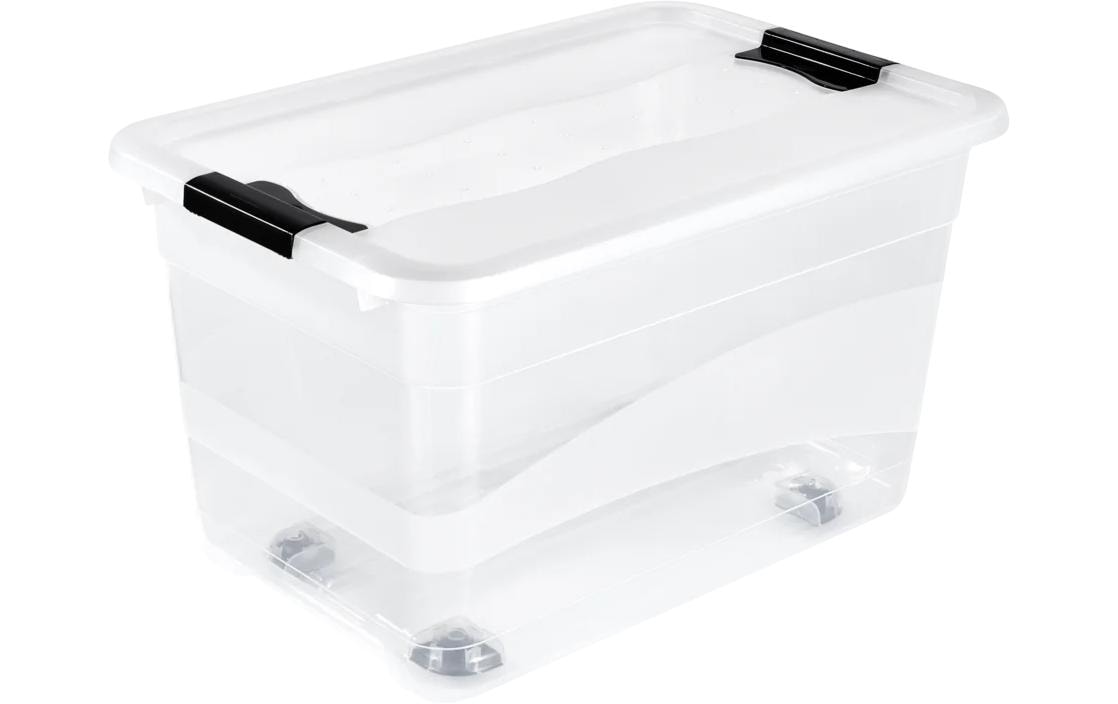 keeeper Konrad Aufbewahrungsbox 52 l (mit Deckel) – Polypropylen – transparent/natur – mit Rollen