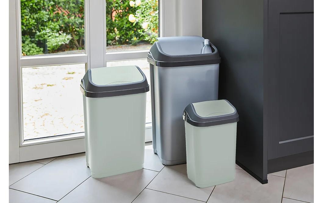 keeeper Schwingdeckel-Abfalleimer – 25 l – Kunststoff (PP), rechteckig – Soft Green