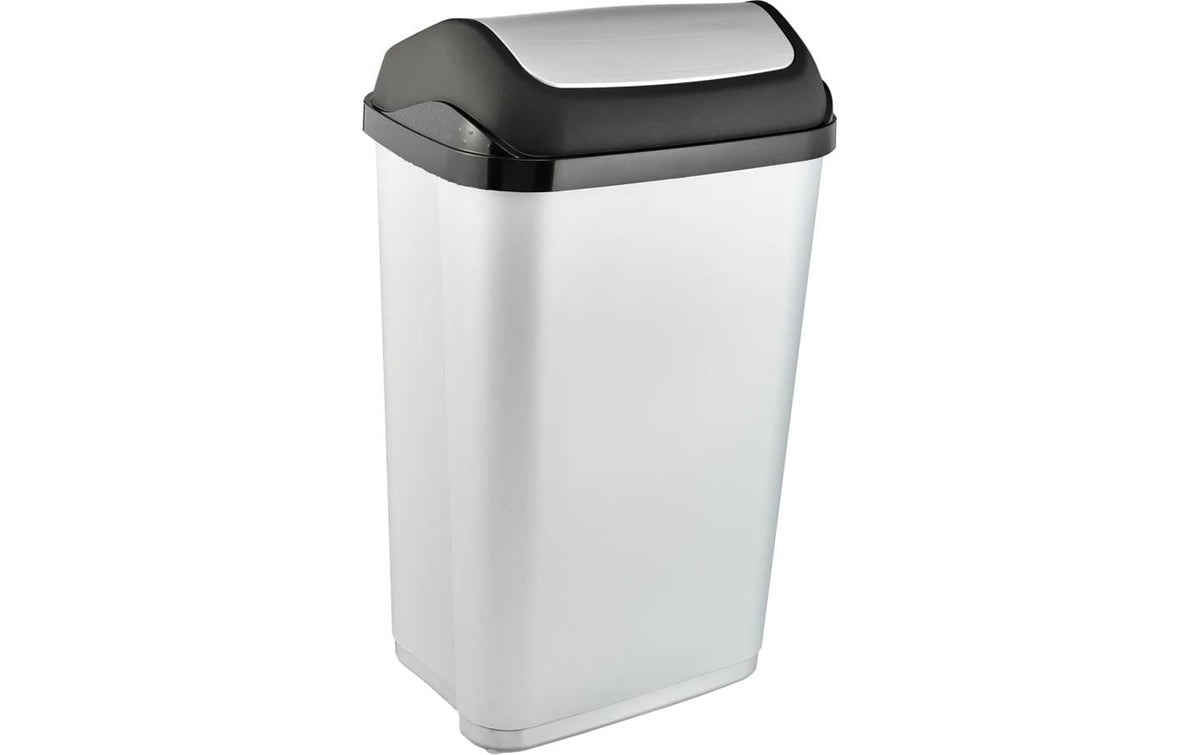 keeeper Schwingdeckel-Abfalleimer – 50 l – Kunststoff (PP), rechteckig – Silber/Anthrazit