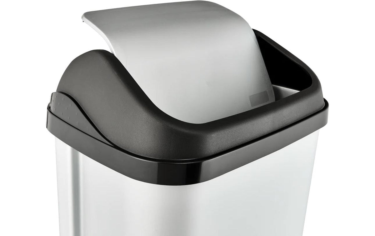 keeeper Schwingdeckel-Abfalleimer – 50 l – Kunststoff (PP), rechteckig – Silber/Anthrazit