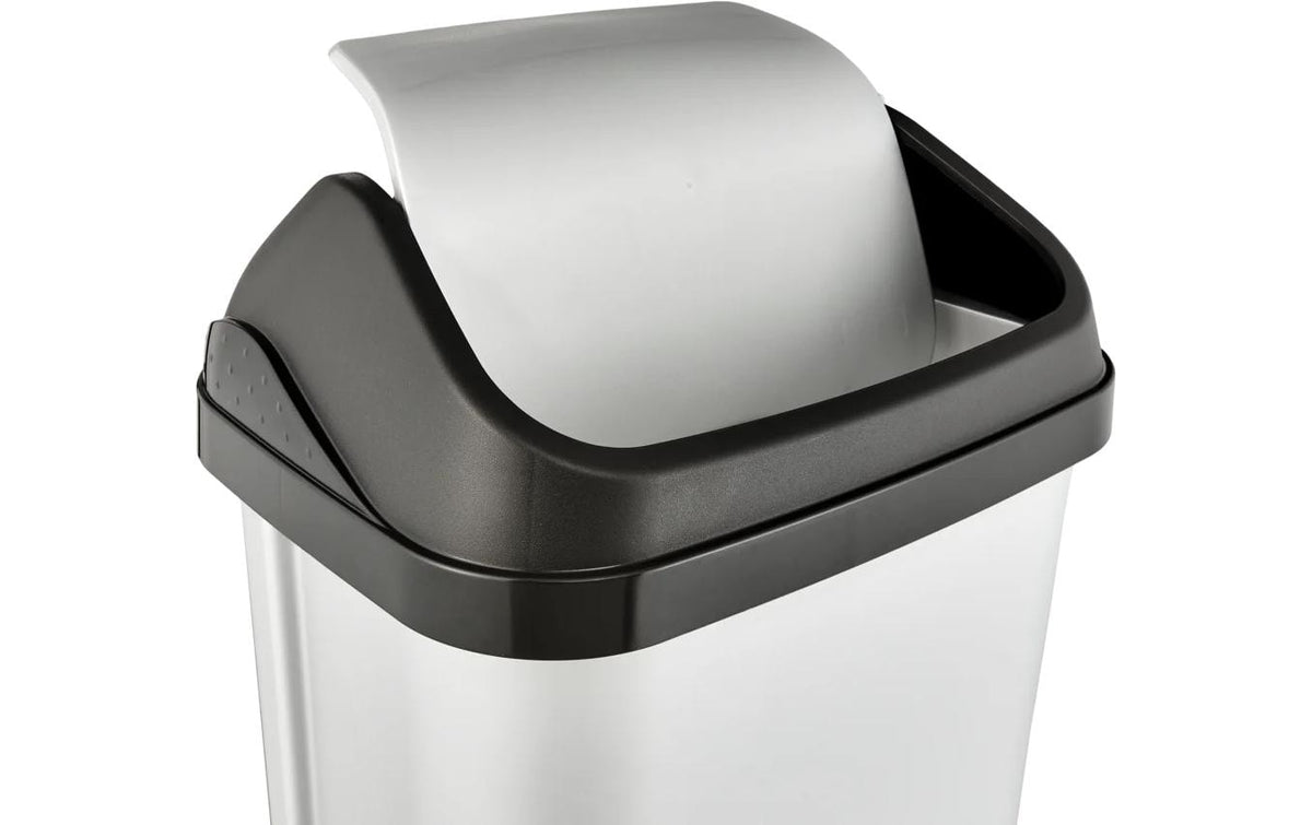 keeeper Schwingdeckel-Abfalleimer – 25 l – Kunststoff (PP), rechteckig – Silber