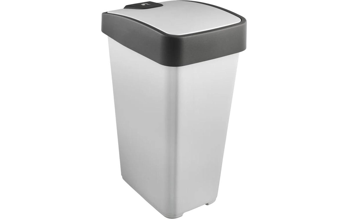 keeeper Schwingdeckel-Abfalleimer – 45 l – Kunststoff, rechteckig – Silber