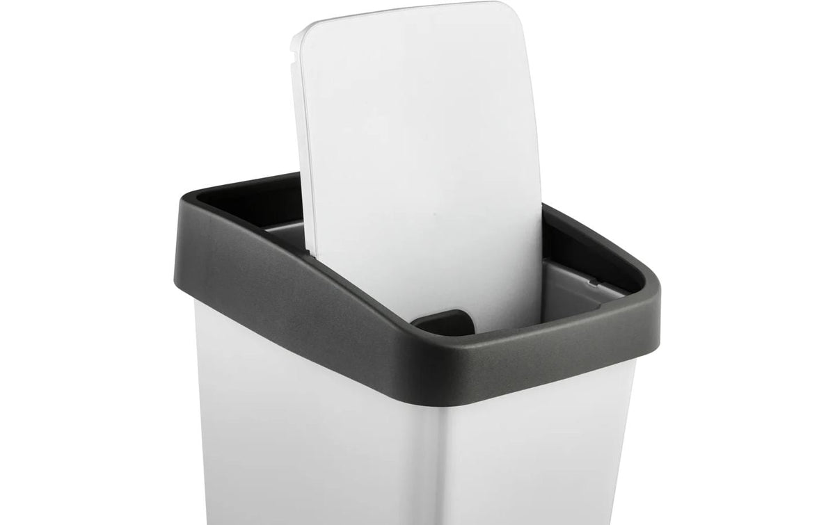 keeeper Schwingdeckel-Abfalleimer – 45 l – Kunststoff, rechteckig – Silber