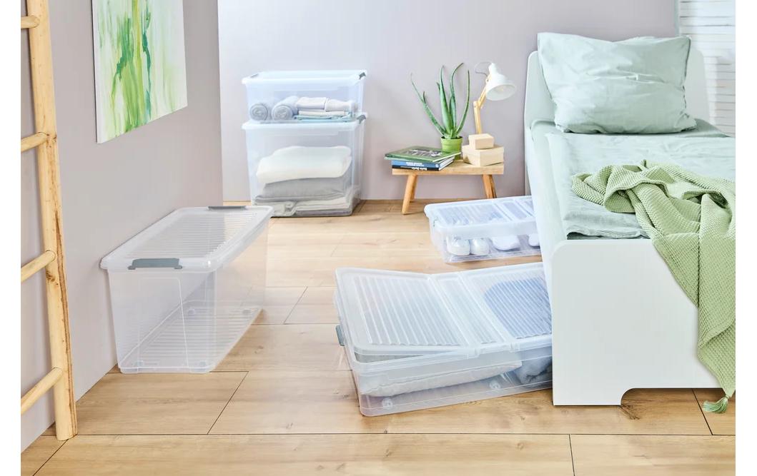 keeeper Aufbewahrungsbox 56 l (mit Deckel) – Kunststoff – Transparent – Verriegelung – 590 × 355 × 380 mm