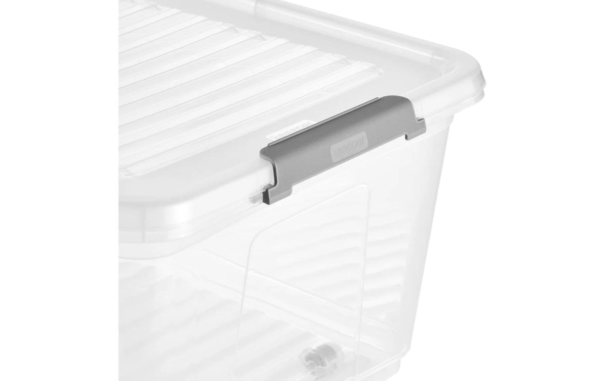 keeeper Clipbox Aufbewahrungsbox 37 l – mit Clipverschluss, transparent, Kunststoff, B 590 × H 240 × T 380 mm