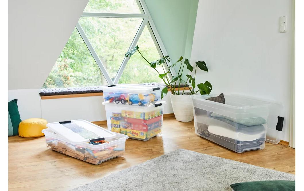 keeeper Konrad Aufbewahrungsbox 52 l (mit Deckel) – Polypropylen – transparent/natur – mit Rollen