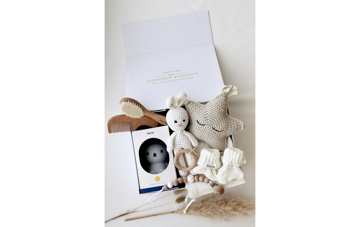 Oykami Geschenkbox für Baby – Holz, Textil – Beige, Weiss