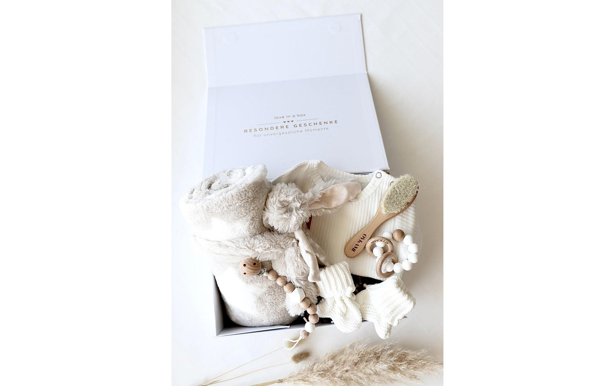 Oykami Geschenkbox Baby Venezia mit Hase – Holz, weiss