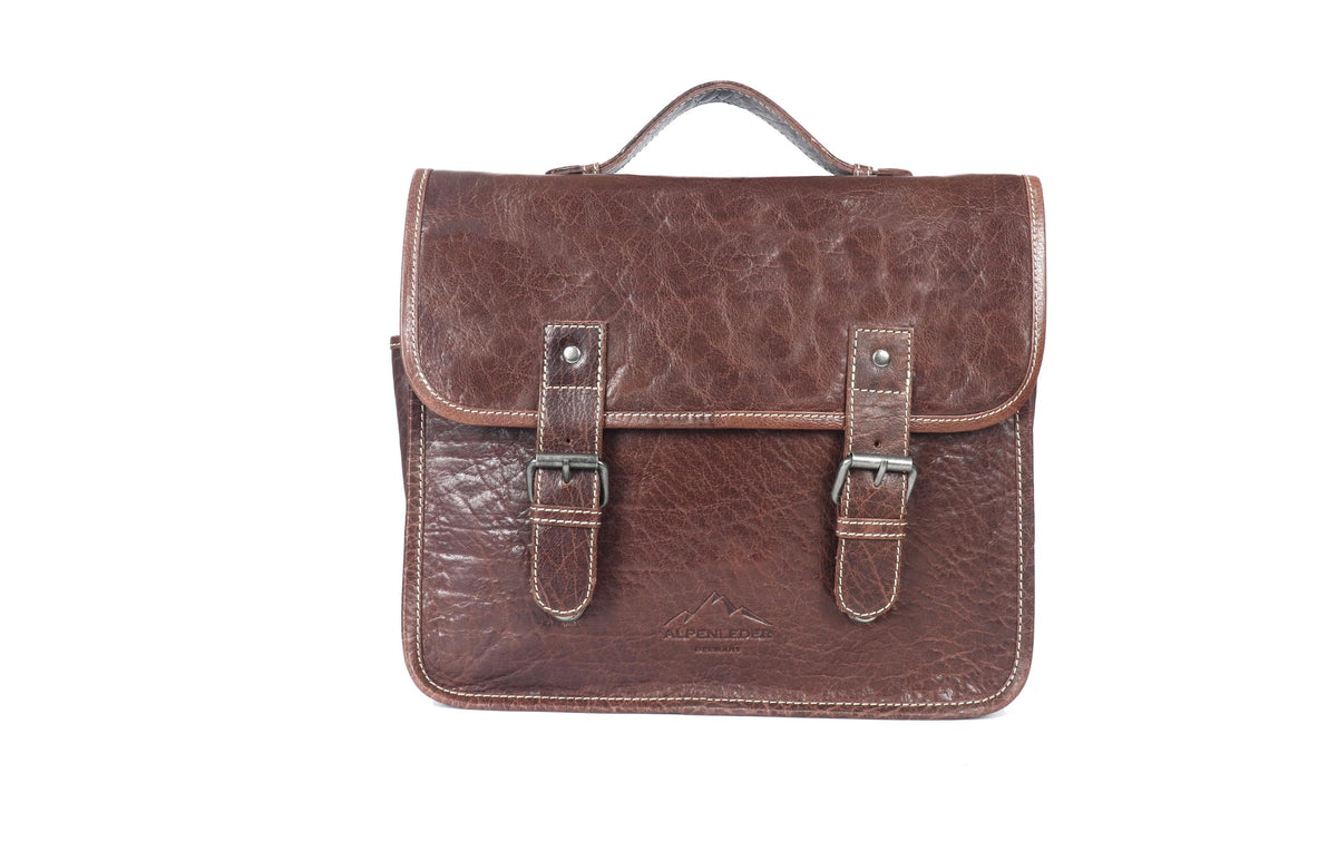 Alpenleder Reporter Schultertasche – Leder, 340 × 260 × 100 mm – Braun