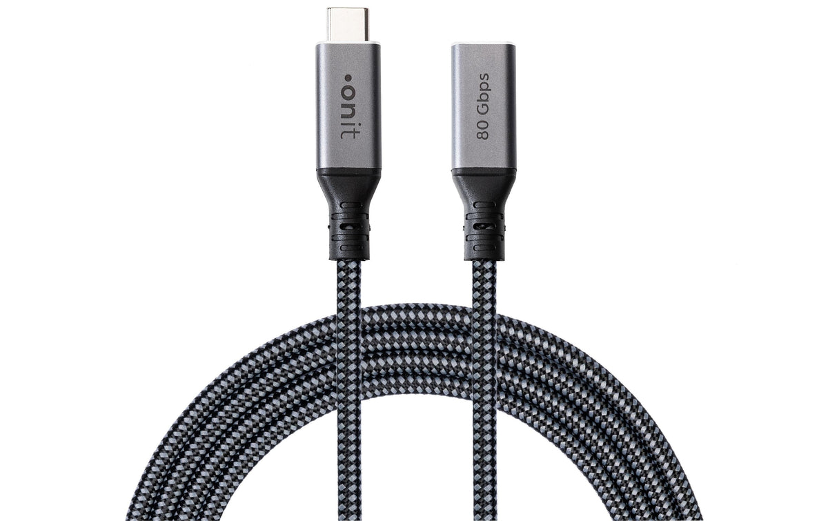 Onit USB-C Verlängerungskabel (Stecker auf Buchse) – Thunderbolt 5 120 Gbit/s – 1 m – PD 240 W – Schwarz/Grau