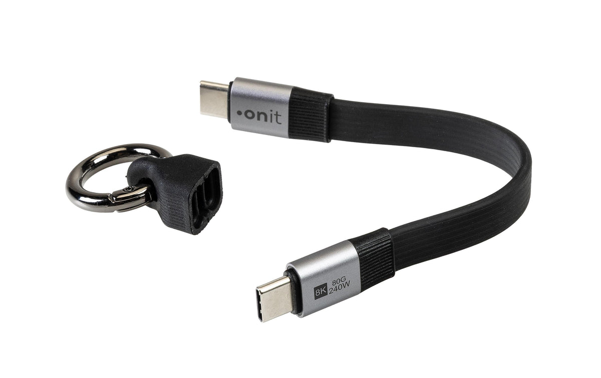 Onit USB-C auf USB-C Kabel – USB4 80 Gbit/s – 0,13 m – PD 240 W – Schlüsselanhänger – Schwarz