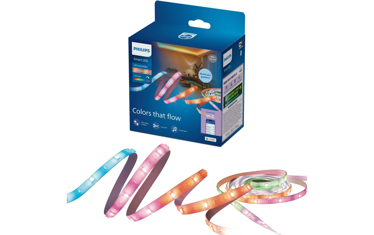 Philips by Signify LED-Strip PHI – 4 m, RGBIC, 12 W, WiFi/BT, für Alexa/Google/IFTTT, weiss